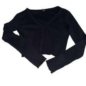 Wild Fable Black Ribbed Button-Up Crop Sweater Size Small